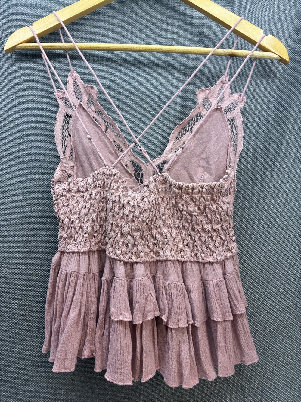 Free People Adella Cami Mauve Lace Ruffled Tank Top, Womens small; festival top - Picture 11 of 16